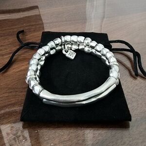 Silver Beaded Bracelet with Charm